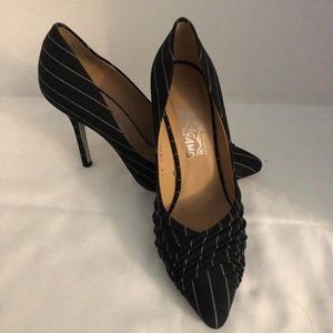Salvatore Ferragamo fabric pinstripe pumps